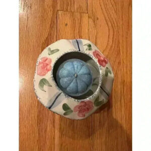 Floral Rose Ceramic Candle Holder and Blue Candle